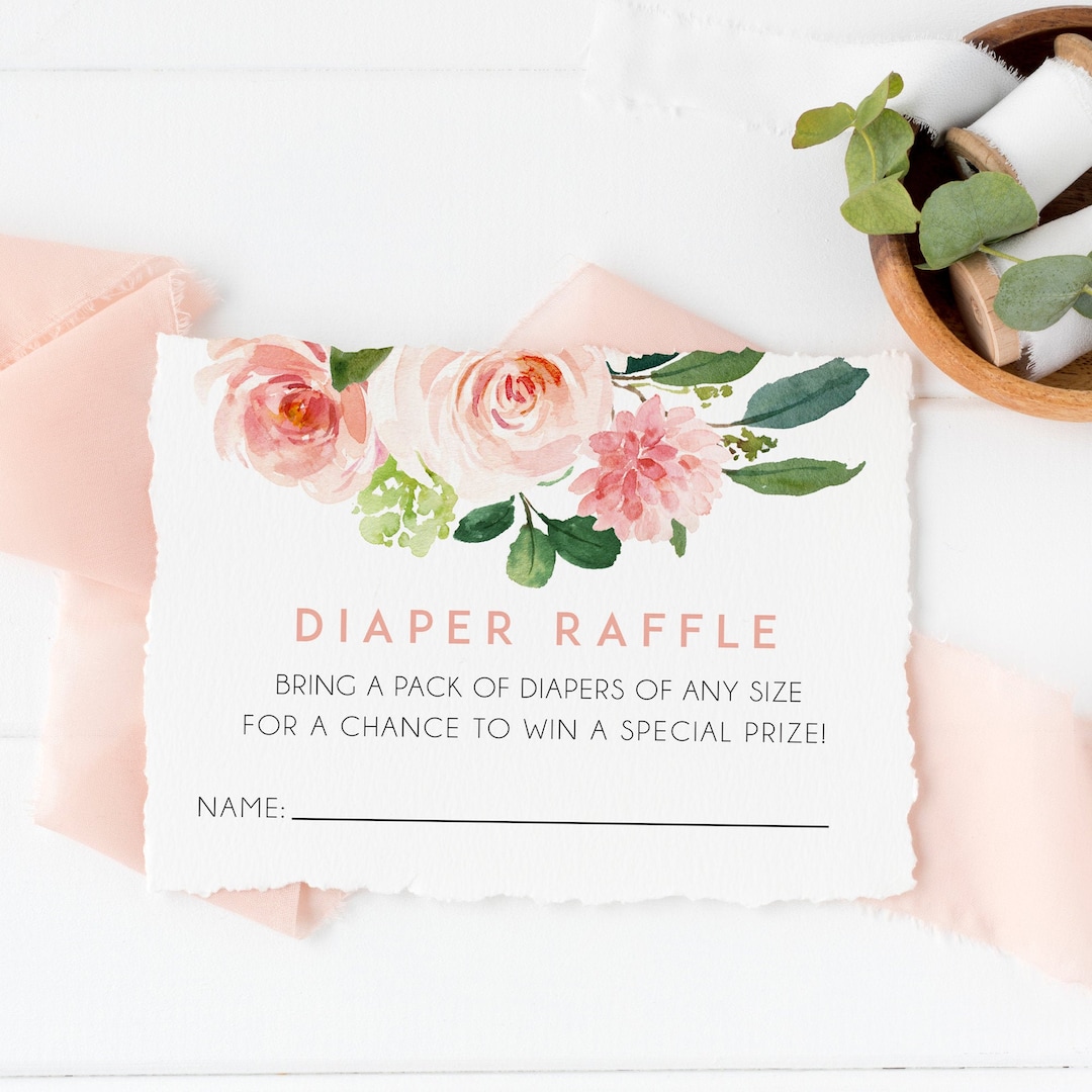 Diaper Raffle Card, Baby Shower Diaper Raffle Insert Card, Floral ...