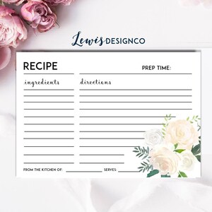 Printable File Floral Recipe Cards, Bridal Shower Invitation Insert, pdf jpg INSTANT DOWNLOAD DIY, Bride Invite, Watercolor Flower