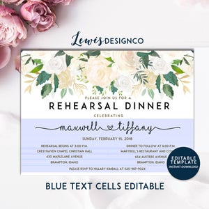 Watercolor Floral Rehearsal Dinner Invitation, Party Invite, Wedding Card, Wedding Dinner, Instant Download Editable Printable pdf jpeg image 2