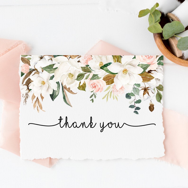 Spring Floral Thank You Card, Bridal Shower Thank You, Folded A2 Card, Printable PDF File Instant Download Watercolor Blush Greenery LDC-MAG image 6