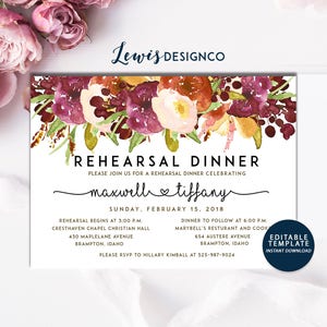 Herbst Blumen Probe Dinner Einladung, Herbst Hochzeitskarte, Hochzeitsessen, Sofort Download bearbeitbar