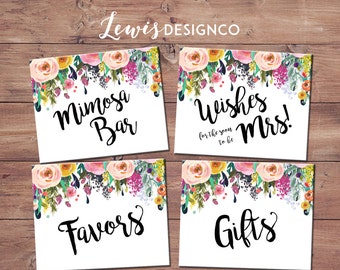 Bridal Shower Sign Pack, Mimosa Bar, Favors, Gifts Table Sign Wishes for the Mrs Brunch and Bubbly, Instant Download Printable File, LDC-SUB