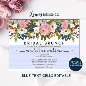 Bridal Brunch Invitation, Floral Bridal Shower Invite, DIY INSTANT DOWNLOAD, Shower Card, Watercolor Floral Invite, Printable Editable pdf image 2