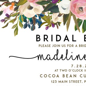 Bridal Brunch Invitation, Floral Bridal Shower Invite, DIY INSTANT DOWNLOAD, Shower Card, Watercolor Floral Invite, Printable Editable pdf image 3