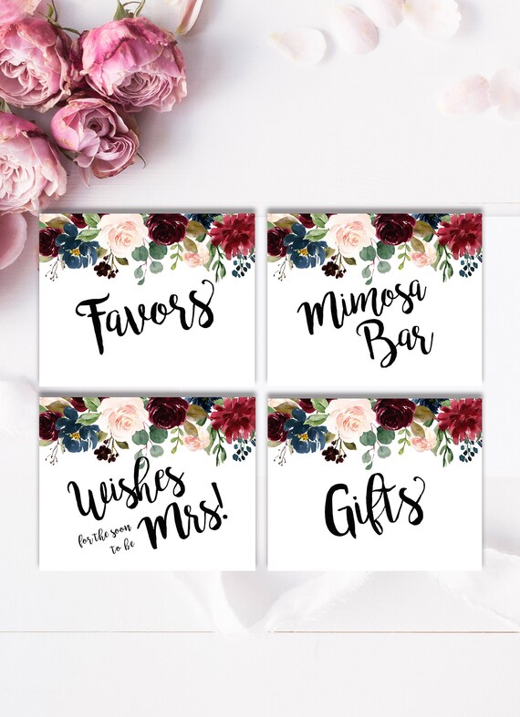 Bridal Shower Sign Pack, Mimosa Bar, Favors, Gifts Table Sign Wishes for the Mrs. Brunch and Bubbly, instant Download Printable File LDC-BUR
