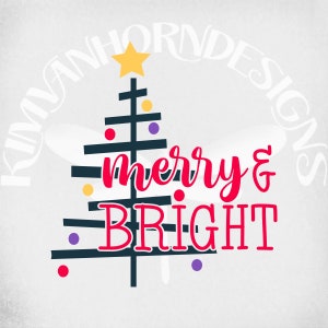 Merry & Bright svg, dxf, png und printable jpeg zum Aufbügeln auf Transferpapier. Sofort Download. Weihnachtsbaum svg