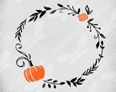 Fall Wreath svg, Pumpkin and Mum, Cut Files For Cricut and Silhouette, Printable png, Instant Download