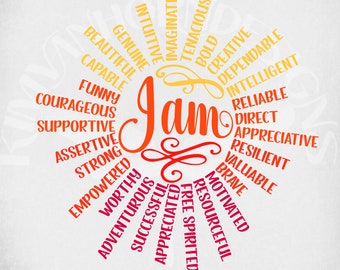 Affirming words svg, I Am-Affirmation Sun, Positive words svg, Motivating, Affirmation Words, Self-Esteem Building, Wall Decor svg, dxf, png