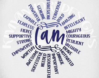 Affirming words svg, I Am-Affirmation Sun, Positive words svg, Motivating, Affirmation Words, Self-Esteem Building, Wall Decor svg, dxf, png