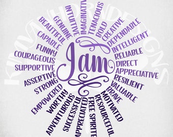 Affirming words svg, I Am-Affirmation Sun, Positive words svg, Motivating, Affirmation Words, Self-Esteem Building, Wall Decor svg, dxf, png