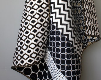 Black and White Baby Quilt: Modern Geometric Gold Nursery Bedding
