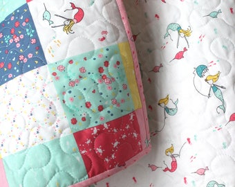 Mermaid Baby Quilt: Saltwater Collection Nautical Nursery Bedding
