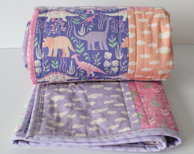 Girl Dinosaur Baby Quiltdinosaur Quiltdinosaur Nurserydinosaur