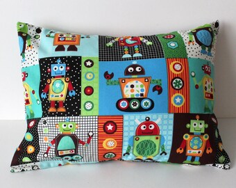 Nursery Pillow Cover- Robot Nursery Pillow- Robot Nursery Bedding- Robot Theme- Outerspace Nursery Pillow- Baby Boy Nursery- Robots Planets