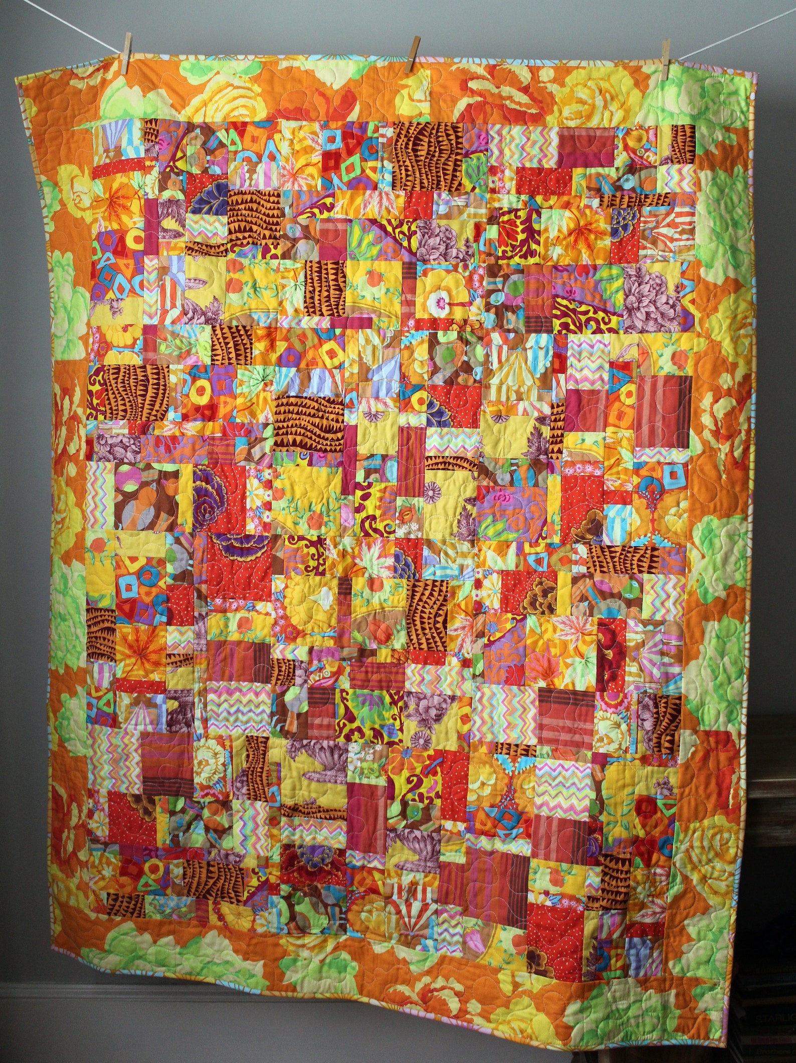 Yellow Lap Quilt Kaffe Fassett Quilt Modern Throw Quilt Etsy