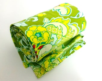 Minky Baby Blanket: Modern Pineapple Brocade, Green Yellow Aqua