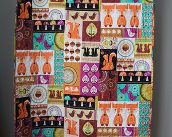 Fox Baby Quilt: Minky Woodland Nursery Bedding, 35x45"