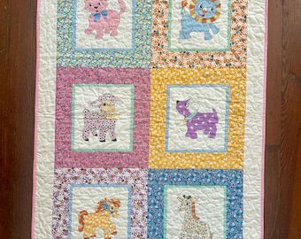 Animal nursery quilt-1930s baby quilt-vintage nursery-granny chic baby quilt-granny chic nursery-classic baby quilt-heirloom baby gift-