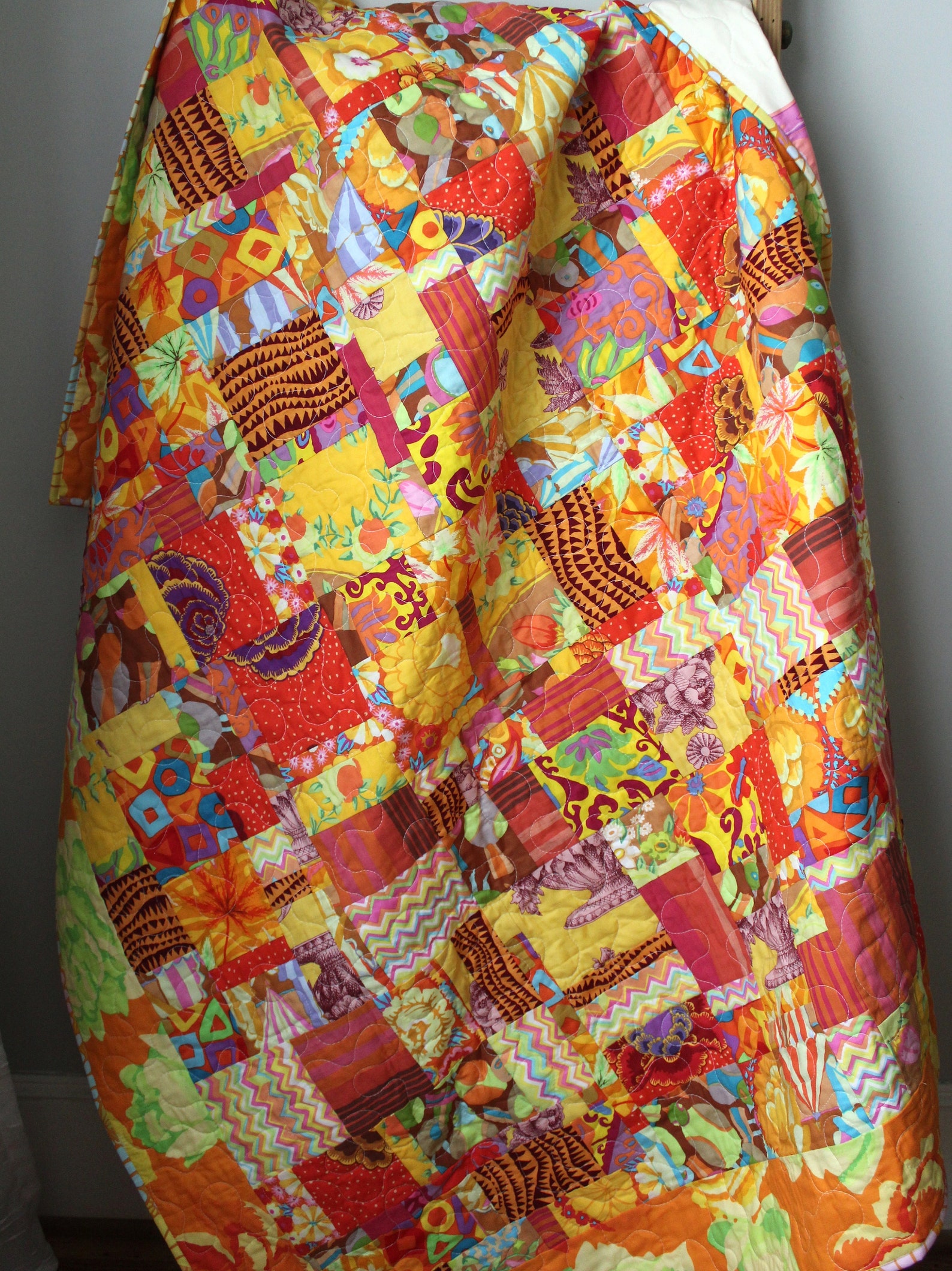 Yellow Lap Quilt Kaffe Fassett Quilt Modern Throw Quilt Etsy