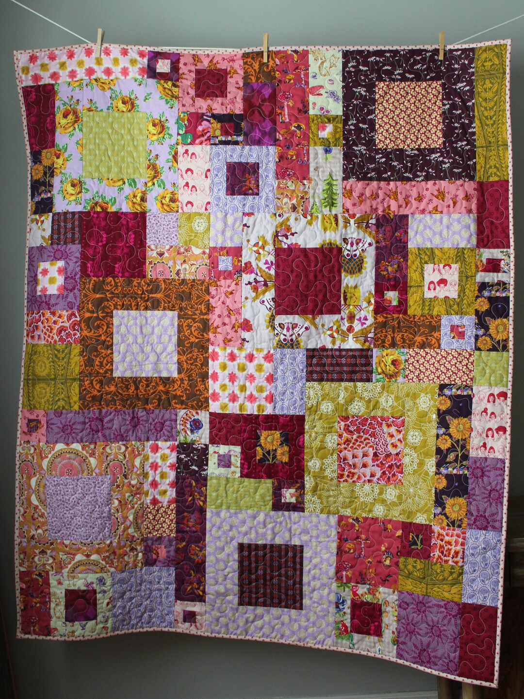 Patchwork Lap Quilt: Bohemian Floral Squares, Modern Throw - Etsy