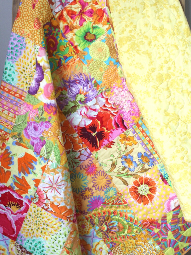 Yellow Lap Quilt Kaffe Fassett Quilt Modern Throw Quilt Etsy