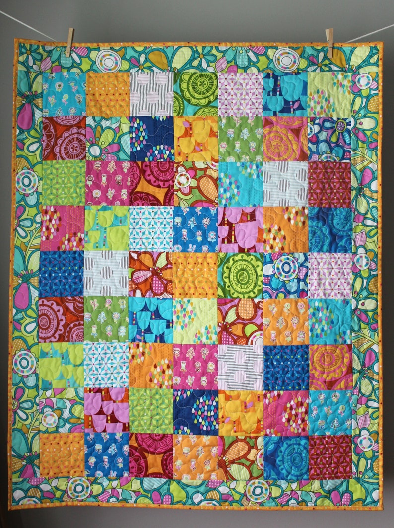 Baby Quilt Modern Girl Bedding Pink Aqua OrangeBright Etsy
