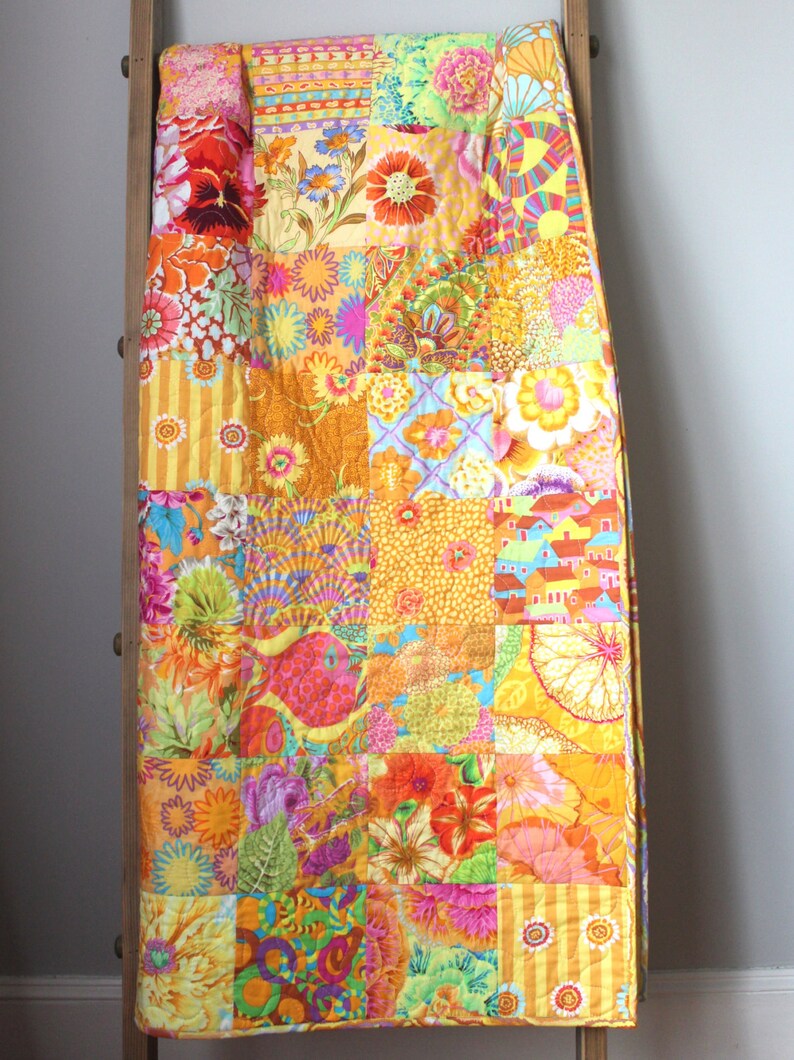 Yellow Lap Quilt Kaffe Fassett Quilt Modern Throw Quilt Etsy