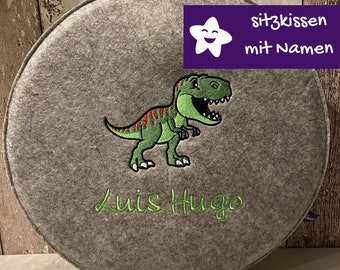 Sitzkissen Dino Dinosaurier T-Rex rund Filz Kindergarten Kindergartenkissen Bodenkissen Stuhlkissen Waldkindergarten
