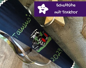 Schultüte mit Namen Traktor Trecker Fendt personalisiert aus Stoff grün blau