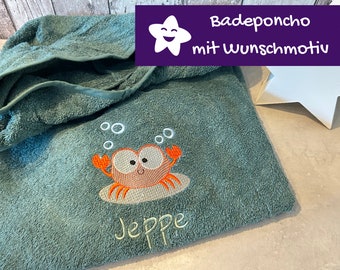 Badeponcho Poncho mit Namen und Wunschmotiv bestickt grün, blau oder Beere