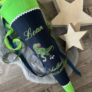 Cono escolar Dino con el nombre T-Rex Trex verde azul para Step by Step Dino Night personalizado hecho de tela Wild T-Rex Taro imagen 8