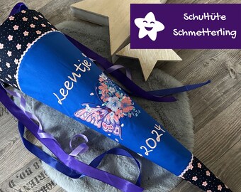 Schultüte mit Namen Schmetterling blau lila Flieder zu Step by Step butterfly Maja  personalisiert aus Stoff