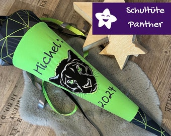 Schultüte mit Namen Panther schwarz grün zu Step by Step dark cat chiko personalisiert aus Stoff