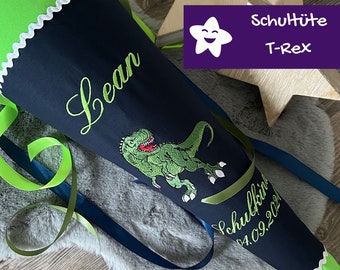Dino school cone with the name T-Rex Trex green blue for Step by Step Dino Night personalized from fabric Wild T-Rex Taro
