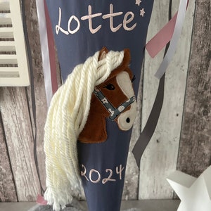 School bag with name horse wool mane horse head beige brown personalized made of fabric flowers image 7