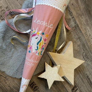 School cone with name unicorn rainbow old pink unicorn school cone personalized made of fabric stars sugar bag image 3