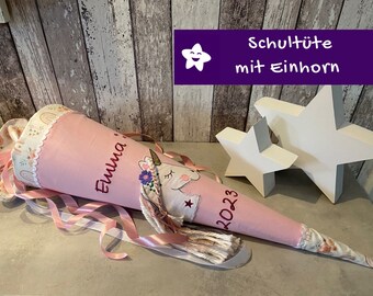 Cône d'école avec nom licorne arc-en-ciel rose licorne cône d'école personnalisé en tissu Regenbogem