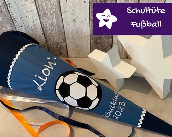 Schultüte mit Namen Fußball Fussball personalisiert aus Stoff blau