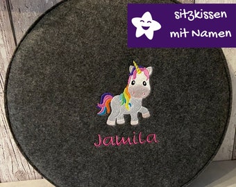 Sitzkissen Einhorn rund Filz Kindergarten Kindergartenkissen Bodenkissen Stuhlkissen Waldkindergarten