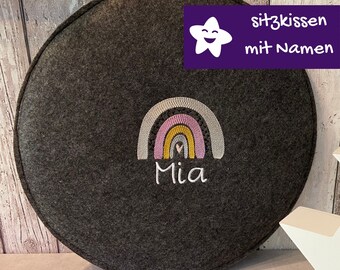 Sitzkissen Regenbogen rund Filz Kindergarten Kindergartenkissen Bodenkissen Stuhlkissen Waldkindergarten Regenbogen Name