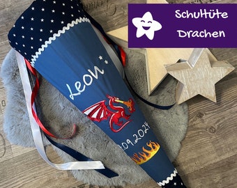 Schultüte mit Namen Drachen Drache Feuerdrache Step by Step Ergobag personalisiert aus Stoff blau