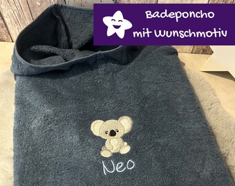 Badeponcho Poncho mit Namen und Koala Motiv blau