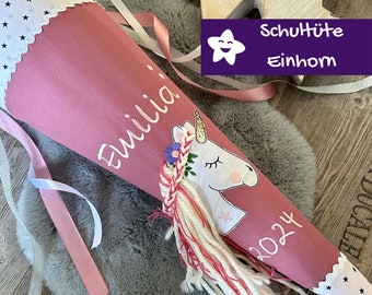 Schultüte mit Namen Einhorn Sterne altrosa  Einhornschultüte personalisiert aus Stoff Sterne