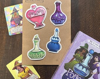 Potions Please Potion Sticker Set, in White and Holographic 3 inch, Set of 4 Stickers