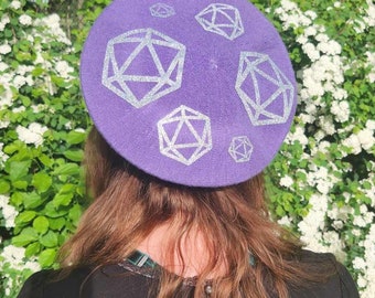 Glittery Dungeons and Dragons Dice Beret - Roll for Style and Adventure!