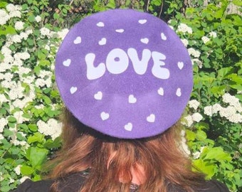 Groovy Love Flocked Heart Beret - Spread Peace, Love, and Style!