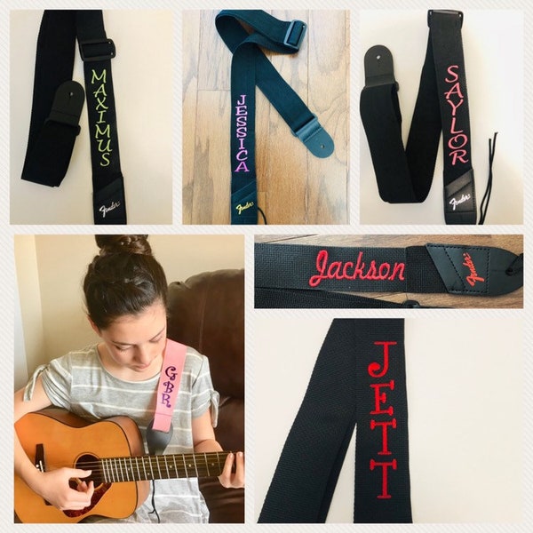 Personalized Embroidered Black Guitar Strap