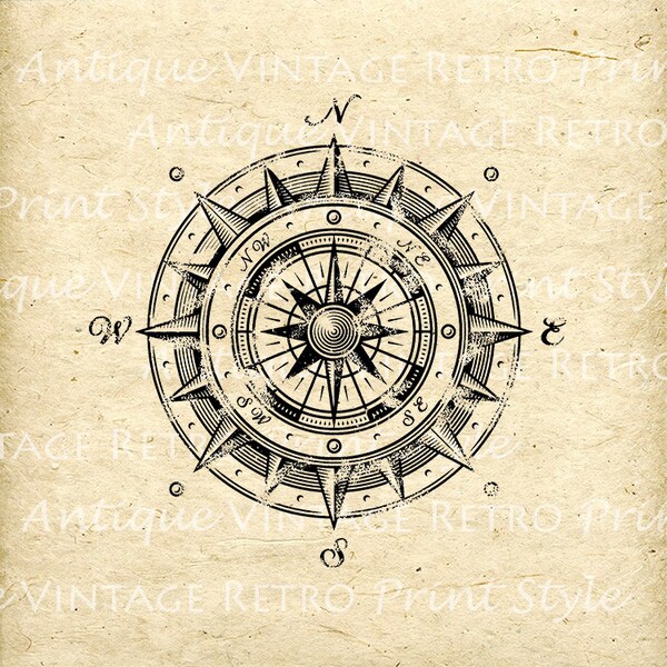 Kompass-Vintage-Meer digitale Schiff Antik Anker Boot Rad Ruder Marine Nautik druckfähige Bild sofort-Download Clip Art Transfer No80096