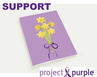 Pack of 10 Daffodil Bouquet 5x7 Greeting Cards to Support Project Purple