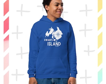 Youth Swan's Island, Maine Heavy Blend Hoodie in Vibrant Blue